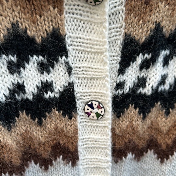 Alpaca Connection Small Tall Peruvian Wearable Art Aztec Folk Cardigan Sweater - Picture 2 of 7